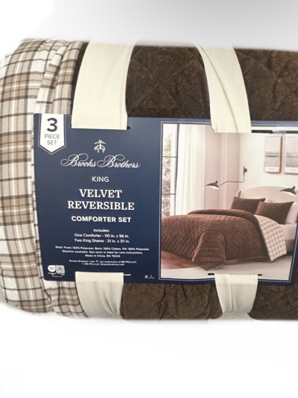 Brooks Brothers Brown Velvet Reversible Comforter Set 110”x96”